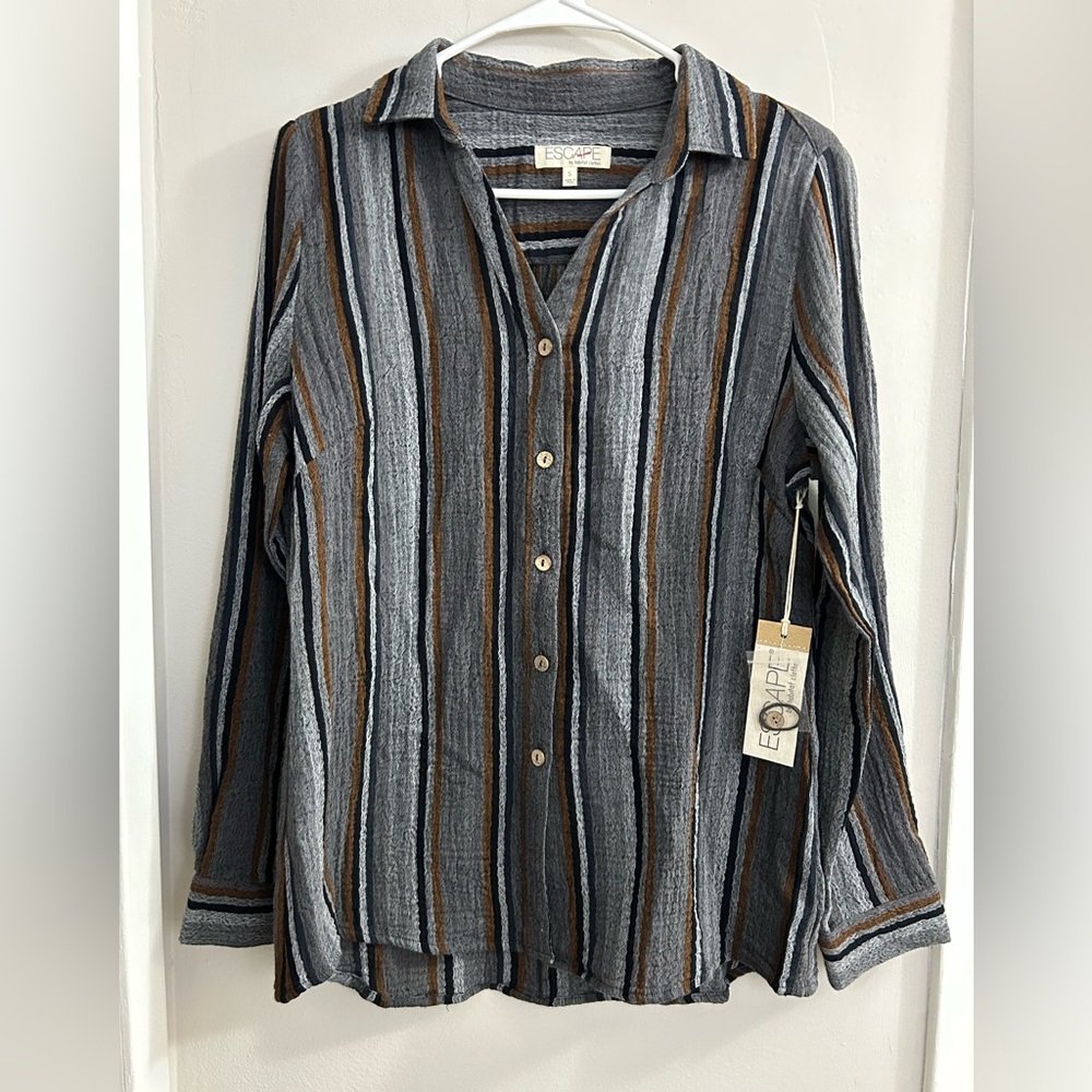 Escape by Habitat Striped Button-Up Blouse
